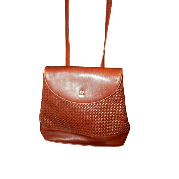Vintage Etienne Aigner Leather Woven Shoulder Handbag - Picture 1 of 11
